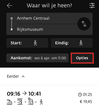 Extra overstaptijd instellen in 9292-app
